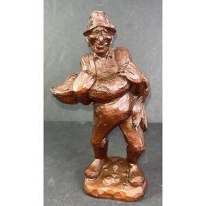 Fisherman W/ Fish Statue Catch of the Day Red Mill Vtg Old Man Hand Crafted USA
